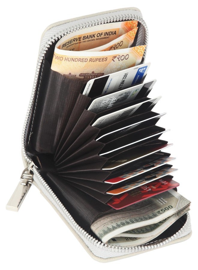 NAPA HIDE Slim Zipper Card Holder Wallet for Men & Women | RFID Blocking Accordion Credit Card Case | Compact Cash & Card Organizer with Smooth Metal Zip (L.GREY1) - Image 3